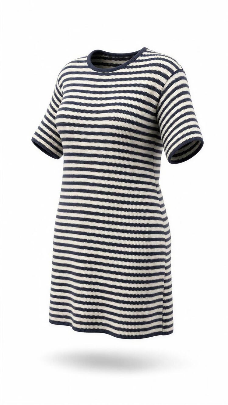 Eileen Fisher Dress Womens Small Black Ivory Striped Shift Knee Short